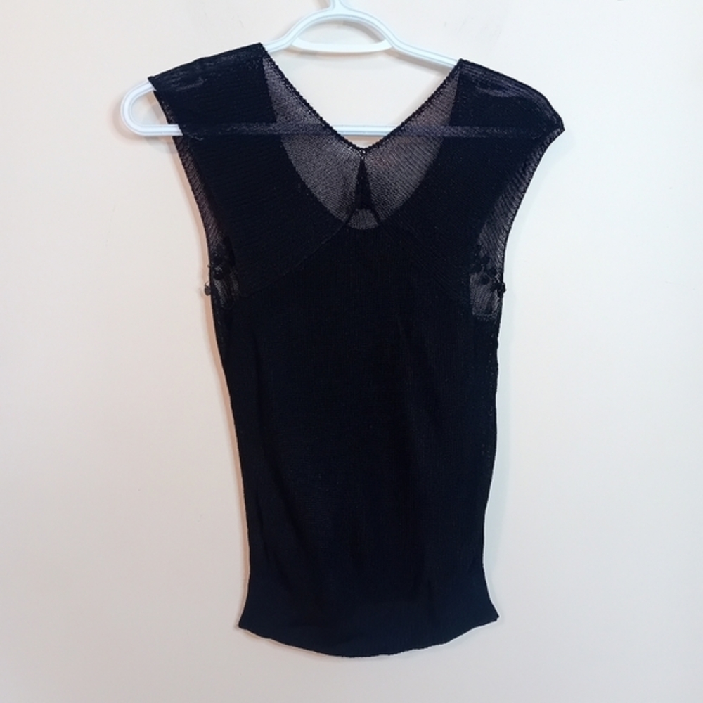 Women's Vintage 90s Knit See Through Half Sleeve V-Neck Top Sequins Fits Like S - Picture 6 of 11